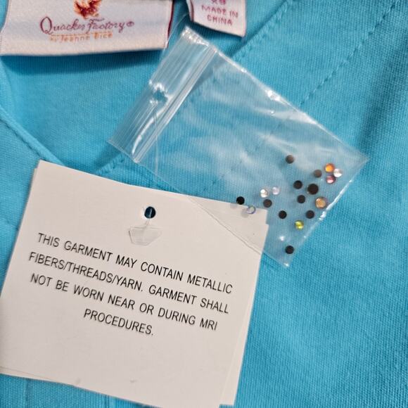 NEW Quacker Factory Top Womens XS Blue Beaded Button Front 3/4 Sleeve Grannycore - Picture 9 of 15
